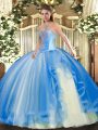 Flirting Baby Blue Sweetheart Lace Up Beading and Ruffles Quinceanera Dresses Sleeveless