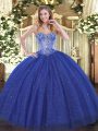 Royal Blue Ball Gowns Sweetheart Sleeveless Sequined Lace Up Beading 15 Quinceanera Dress