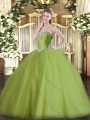 Sleeveless Beading Lace Up Ball Gown Prom Dress with Olive Green Brush Train