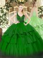 Customized Green Organza Zipper Quinceanera Gown Sleeveless Floor Length Beading and Ruffled Layers