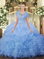 Scoop Sleeveless Tulle Quinceanera Dress Beading and Ruffled Layers Clasp Handle