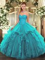 Affordable Floor Length Ball Gowns Sleeveless Teal Quinceanera Dresses Lace Up