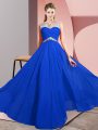 Floor Length Clasp Handle Dress for Prom Royal Blue for Prom and Party with Beading