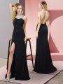 Top Selling Black Elastic Woven Satin Backless High-neck Sleeveless Floor Length Dress for Prom Beading