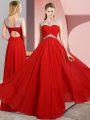Custom Fit Scoop Sleeveless Clasp Handle Prom Party Dress Red Chiffon
