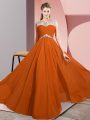 Luxury Floor Length Clasp Handle Prom Dresses Rust Red for Prom and Party with Beading