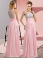 Baby Pink Chiffon Side Zipper Prom Party Dress Sleeveless Floor Length Beading