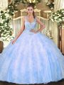 Straps Sleeveless Lace Up Sweet 16 Dresses Light Blue Tulle