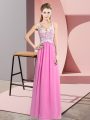 Ideal Rose Pink Zipper V-neck Lace Chiffon Sleeveless
