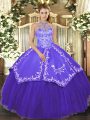 Purple Lace Up Sweet 16 Quinceanera Dress Beading and Embroidery Sleeveless Floor Length