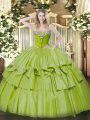 Perfect Olive Green Sleeveless Beading and Ruffled Layers Floor Length Sweet 16 Dresses