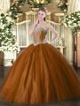 High End Rust Red Ball Gowns Tulle Sweetheart Sleeveless Beading Floor Length Lace Up Sweet 16 Dress