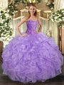 Stylish Lavender Tulle Lace Up Vestidos de Quinceanera Sleeveless Asymmetrical Beading and Ruffles