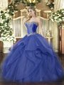 Fabulous Blue Lace Up Sweet 16 Dress Beading and Ruffles Sleeveless Floor Length