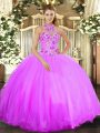 Sleeveless Tulle Floor Length Lace Up Quinceanera Dress in Lilac with Beading and Embroidery