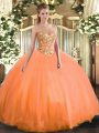Orange Sweetheart Lace Up Embroidery Quince Ball Gowns Sleeveless