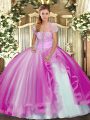 Fuchsia Strapless Lace Up Appliques and Ruffles Sweet 16 Dress Sleeveless