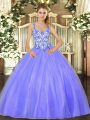 Graceful Beading Quinceanera Gown Lavender Lace Up Sleeveless Floor Length
