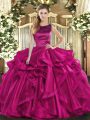 Floor Length Fuchsia Quinceanera Gown Scoop Sleeveless Lace Up