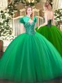 Wonderful Sweetheart Sleeveless Sweet 16 Dresses Floor Length Beading Turquoise Tulle