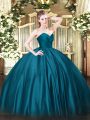 Teal Sweetheart Zipper Ruching Ball Gown Prom Dress Sleeveless