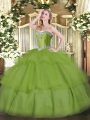 Sweetheart Sleeveless Lace Up Sweet 16 Quinceanera Dress Olive Green Tulle