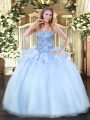 Organza Sweetheart Sleeveless Lace Up Appliques Ball Gown Prom Dress in Light Blue
