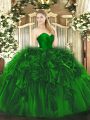 Dark Green Ball Gowns Sweetheart Sleeveless Organza and Tulle Floor Length Lace Up Ruffles Sweet 16 Dress