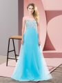 Fancy Beading Aqua Blue Lace Up Sleeveless Floor Length