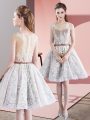 White Prom Dresses Prom and Party with Appliques and Belt Scoop Sleeveless Zipper