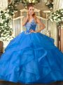 Baby Blue Tulle Lace Up Sweet 16 Dress Sleeveless Floor Length Beading and Ruffles