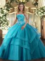 Cute Floor Length Ball Gowns Sleeveless Teal Quinceanera Dress Lace Up