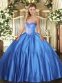 Sleeveless Floor Length Beading Lace Up Quinceanera Dresses with Blue