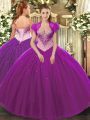 Beading Quinceanera Gowns Eggplant Purple Lace Up Sleeveless Floor Length