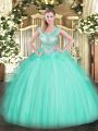 Artistic Floor Length Ball Gowns Sleeveless Apple Green Sweet 16 Dress Lace Up