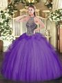 Beading Sweet 16 Dresses Lavender Lace Up Sleeveless Floor Length