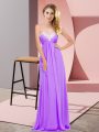 High Class Lavender Lace Up Sweetheart Ruching Prom Gown Chiffon Sleeveless