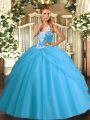 Admirable Aqua Blue Straps Lace Up Beading and Pick Ups Quinceanera Dresses Sleeveless