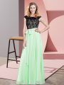 Hot Selling Apple Green Sleeveless Lace and Belt Floor Length Prom Party Dress