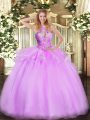 Gorgeous Lilac Sleeveless Organza Lace Up 15 Quinceanera Dress for Military Ball and Sweet 16 and Quinceanera