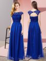 Sleeveless Floor Length Lace Zipper Evening Dress with Royal Blue