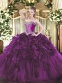 Ball Gowns Ball Gown Prom Dress Purple Sweetheart Organza Sleeveless Floor Length Lace Up