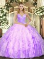 Lilac Ball Gowns Beading and Ruffles Quinceanera Gowns Lace Up Tulle Sleeveless Floor Length