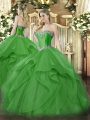 Green Tulle Lace Up Sweetheart Sleeveless Floor Length Sweet 16 Dress Beading and Ruffles