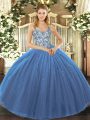 Beauteous Navy Blue Straps Neckline Appliques Ball Gown Prom Dress Sleeveless Lace Up