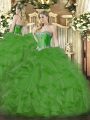 Amazing Floor Length Lace Up Quinceanera Dress Green for Military Ball and Sweet 16 and Quinceanera with Beading and Ruffles