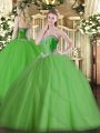 Suitable Sweetheart Sleeveless Ball Gown Prom Dress Brush Train Beading Green Tulle