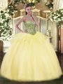 Sweetheart Sleeveless Tulle Quince Ball Gowns Beading and Ruffles Lace Up