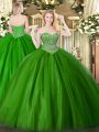Dazzling Floor Length Ball Gowns Sleeveless Green Quinceanera Gown Lace Up
