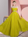 Dramatic Sleeveless Chiffon Floor Length Clasp Handle Party Dresses in Yellow with Beading